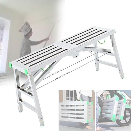 WZWTYSM Höhenverstellbares tragbares Klappgerüst Mehrzweck-Arbeitsplattformgerüst Maximale Belastung 880 Pfund Trittleitern Klappbare Stahlgerüstleiter, 37 cm – 140 cm (70 – 115 cm höhenverstellbar)