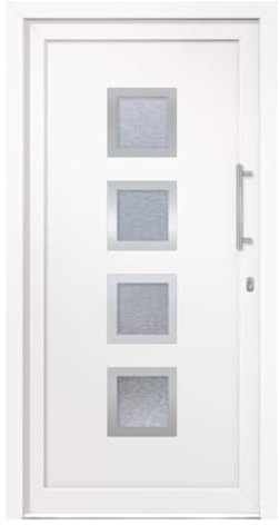 HORI Haustür Komplettset I Eingangstür aus Kunststoff mit 2-fach ISO Wärmeschutzglas I Stoßgriffset inkl. Edelstahlgriff & 5-fach Pilzkopf-Verriegelung - Farbe: weiß - DIN rechts - Modell: Square -