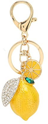 Süßer Zitrone Schlüsselanhänger,Schlüsselanhänger ZitroneZitronen-Schlüsselanhänger Metall mit Funkelnden Strasssteinen, Lemon Keychain Taschenanhänger für Geldbörse Auto, ZitroneZitronen Bag Charms