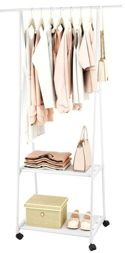 Youyijia Kleiderständer kleiderstange 160 * 55 * 42CM Garderobe Garderobenständer Kleiderablage Stahlrahmen mit Stange und Regal mit Schuhablage für Schlafzimmer Garderobe Waschküche (Weiß)