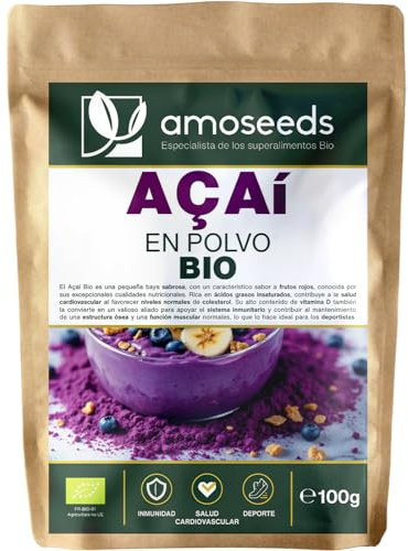 Açaí en polvo BIO 100g | Pulpa de baya Liofilizada | Sin azúcares añadidos | 100% natural e crudo | Vitalidad, Inmunidad | Rico en Vitamina D y ácidos grasos insaturados | Primera Calidad