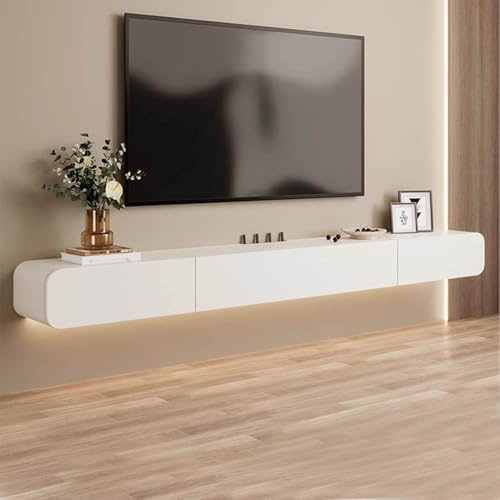 GLMGBP Weißer wandmontierter TV-Schrank, schwebende TV-Bank, hängende TV-Einheit aus Holz mit Schubladen, Multimedia-Konsole (180 cm)