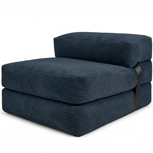 bananair - Klappmatratze - Schlafsessel mit abnehmbarem Bezug aus Cordstoff – Gästebett Klappbar, Futon Matratze Praktisch & Komfortabel, mit Schaumstoff Gepolstert (70 x 190 cm, Blau)