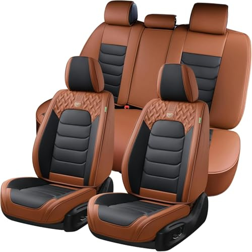 FLORICH Autositzbezüge Komplettset 5 Stück Vorder und Rücksitzbezüge PU-Leder Universel Auto Wasserdichtes Autositzbezug für Limousine, SUV, LKW (Komplettset, Schwarz&Braun)