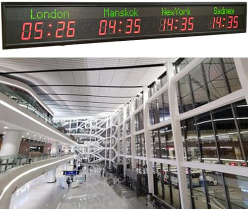Orologio con Fusi Orari Mondiali, Orologio Mondiale digitale a LED, Luminosità Regolabile a 5 Livelli, Orologio da Parete Silenzioso per Hotel, Aeroporti e Centri Commerciali,4City