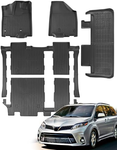 for Toyota Sienna 2020-2013 8 Seater Floor Mats Cargo Liner Trunk Carpet All Weather Heavy Duty TPE Waterproof Anti-Slip Tech Mats for Toyota Sienna 2014 2015 2016 2017 2018 2019 Accessories