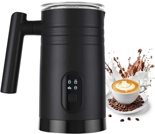 vnmudzeo Mousseur à Lait Chaud Et Froid 350 ML, avec Fouets à Mousse, Mousseur à Lait Automatique, pour CaféS, Macchiatos, Chocolats Chauds,Black