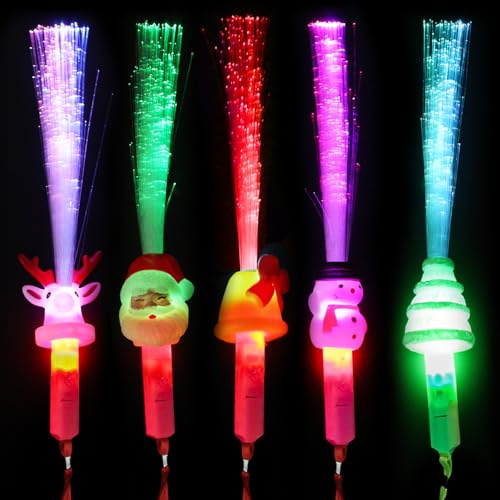 KIKVTER 5 Stück Weihnachten Leuchtstäbe, Weihnachts Leuchtwedel, Glow Sticks LED Leuchten, LED Leuchtstab Glasfaser, Leuchtstäbe Party Spielzeug, Knicklichter für Weihnachten, Party, Konzert,Silvester