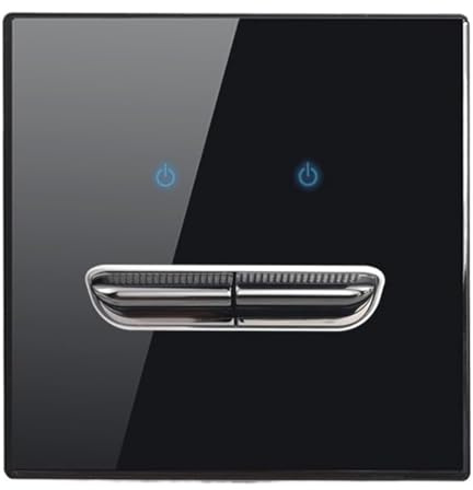 Fegtrtyoa Interruptor de Luz de Pared de 2 Vías, Panel de Vidrio Templado, Luz LED Azul, Color Negro, Paso A Través.