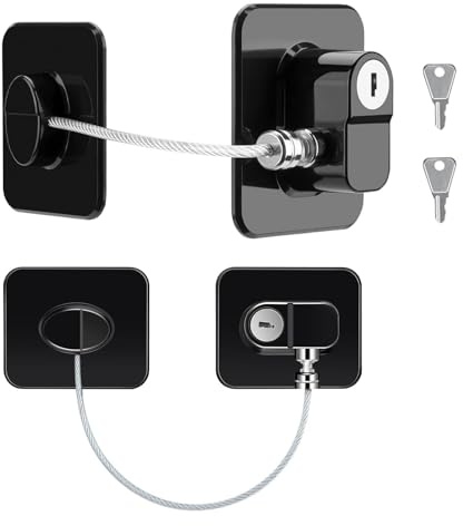 Cerradura de Refrigerador con Llave – 2 Piezas de Seguridad Infantil para Refrigerador, Armarios y Cajones, Material ABS, Cerradura de Seguridad Negra sin Perforación