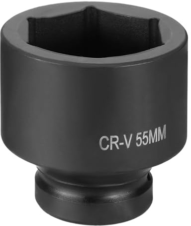 sourcing map 6 Point Impact Socket 1 Drive 55mm Metric Socket CR-V Steel Spindle Axle Hex Sockets for Machine Shaft Nuts Bolts Repair, Black