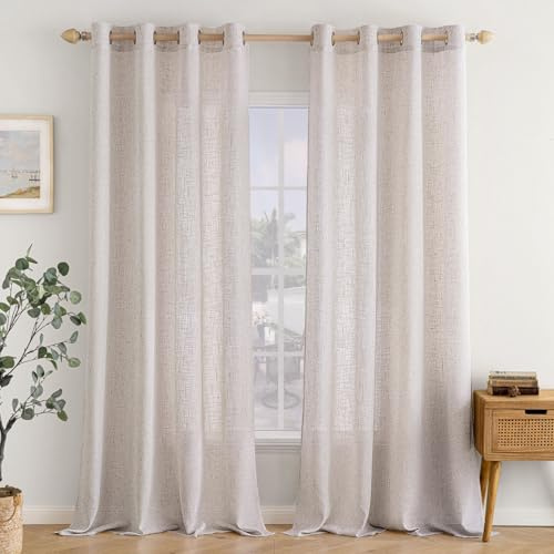 EMEMA Rideau Lin Ivoire Œillets Transparent Rideaux 2x140x235cm | Transparent Léger Doux Flux Lumière Intimité Salon Bureau Vintage Élégant Aspect Naturel Tissu Respirant Lavable Machine