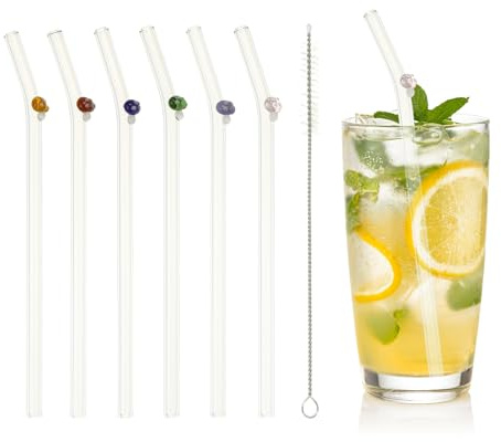 sourcing map 6 cannucce in vetro riutilizzabili, 20 cm, a forma di fungo, infrangibili, trasparenti, graziose, per whisky, caffè, succhi di frutta, bevande gassate, tè, blu, verde, rosso, giallo, rosa