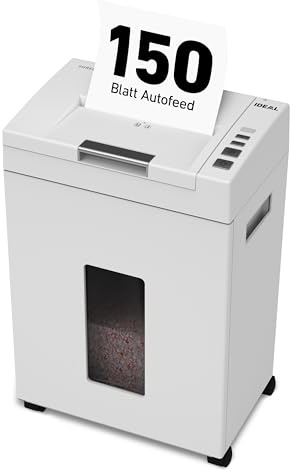 Ideal Shredcat 8291 Destructeur Auto-Alimentation jusqu'à 150 Feuilles, Coupe Particules P-4, Conforme RGPD, détruit Papier avec agrafes et Cartes de crédit, Silencieux et Compact