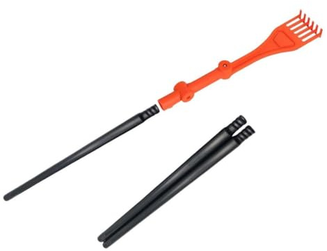 Mini rastrello da tetto con asta di prolunga da 42 cm, colore brillante, testa regolabile, strumento leggero da giardino per la pulizia delle grondaie e lavori a terra