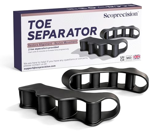 Scoprecision Toe Separator, Black, BPA Free, for Bunions, Overlapping, Hammer and Crooked Toes, 1 Pair