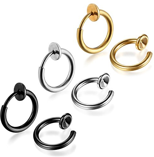 JewelryWe Schmuck Ohrclips Nasenpiercing Piercing Clip auf Fake Hoops Nasenring Lippenpiercing Edelstahl Ohrringe Ohrstecker Ohr Haken für Damen Herren