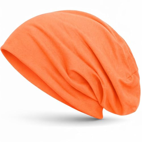 style3 slouch beanie av ventilerande, fin och lätt jersey, unisex, mössa, bini, en storlek, Neon-orange, one size