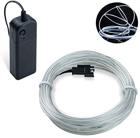COVVY Wasserdicht Flexibel 3M 9 FT Neon Beleuchtung Lichtschlauch Leuchtschnur EL Kabel Wire mit 3 Modis für Disco Party Kinder Halloween Kostüm Kleidung Weihnachtsfeiern (Weiß, 5M)
