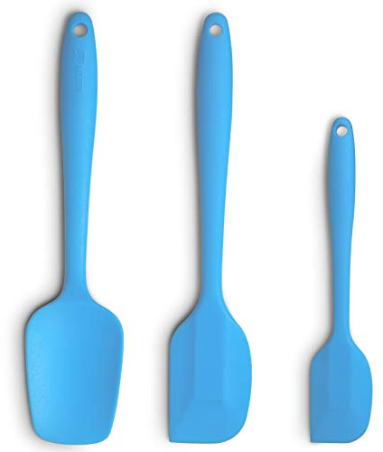 Silicone Spatula 3‑Piece Set Heat Resistant 600°F Non‑Stick Rubber Spatulas with Stainless Steel Core ALLWIN HOUSEWARE Large Spatula, Spoonula & Mini Spatula for Cooking & Baking, Blue