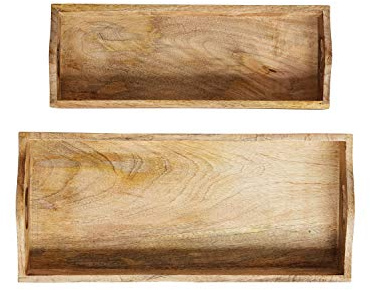 Creative Co-Op Rectangle Mango Wood Trays (Set of 2 Sizes)