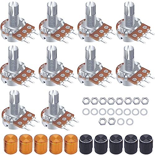Taiss / 10 stücke B10K Ohm Linear Potentiometer 3 Klemmen Rotary Audio B Typ Potentiometer, Lautstärkeregler Potentiometer + 10 stücke Knopf (Schwarz und Gold jeweils 5)