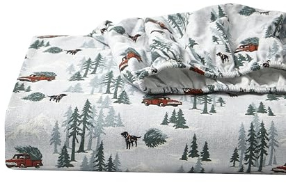 Eddie Bauer – komplett lakanset, varm andningsbar bomull flanell sängkläder med djupa fickor, borstad för extra mjukhet, mysig heminredning, Oeko-Tex-certifierad (rådjurshål, full)