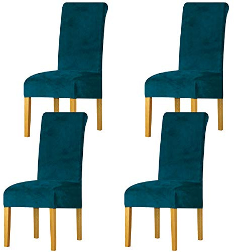 LANSHENG Stretchy Stuhlbezüge für Esszimmerstühle, Stretch Spandex mit Gummiband Stuhlbezug,Velvet Large Dining Chair Schonbezüge für Restaurant Hotel Party Bankett (Blaugrün,4 Pack(M))