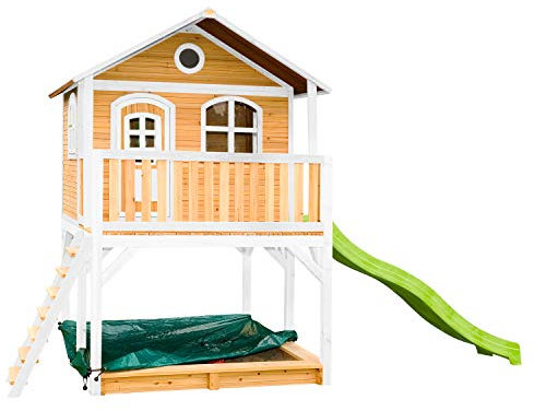 AXI Max Playhouse, Playhouse for Kids Outdoor, sandpit, green slide | Wooden Playhouse for the garden/outdoor in brown & green from FSC wood | Playhouse, Playhouse for Kids Outdoor