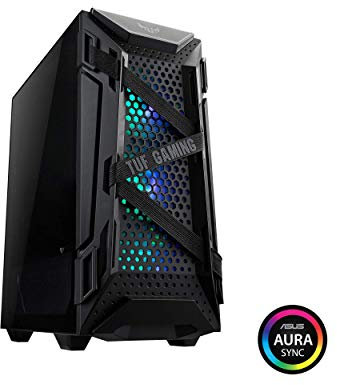 ASUS TUF Gaming GT301 kompaktes PC Gehäuse (Mid-Tower, Seitenwand aus Glas, 120mm Aura-RGB-Lüfter, Aura Sync, Kopfhörerhalterung)