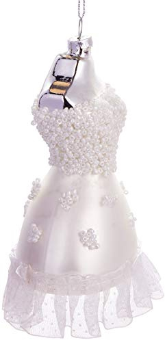 BRUBAKER Brautkleid Weiß - Handbemalte Weihnachtskugel aus Glas | Mundgeblasener Christbaumschmuck Figuren lustig Deko Anhänger Baumkugel - 12 cm