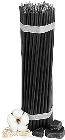 Diveevo Kirchliche Bienenwachskerzen №30-100 Stk. I hochwertige & geweihte Ritualkerzen L-29,5 cm Ø-8,5 mm I 150 Min Brenndauer in schwarz I 1,33 kg dünne Kerzen tropf- und rauchfrei