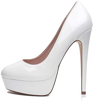 Zhabtuc Escarpins Femme Plateformes Talons Aiguille 14CM Bout Rond Fermé Vernis High Heels Party Soirée Mariage Chaussures Talons Hauts