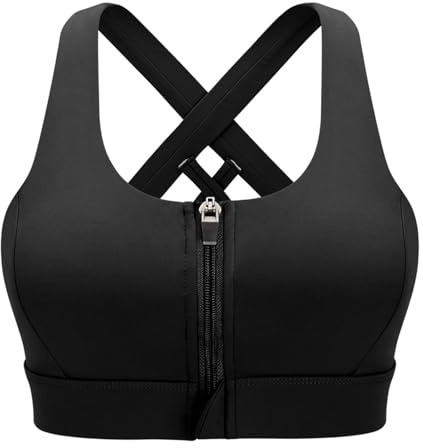 CLOUSPO Women Sports Running Post Surgery Yoga Zip Front Bra High Support Impact Crop Top Padded Cross Back