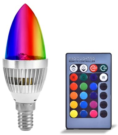 Pilipane E14 Color Changing Light Bulb, 3W RGBW Bulb Candle Base with LED Bulbs, Smart Light Bulbs for Home, Party, Christmas for Mood Lighting