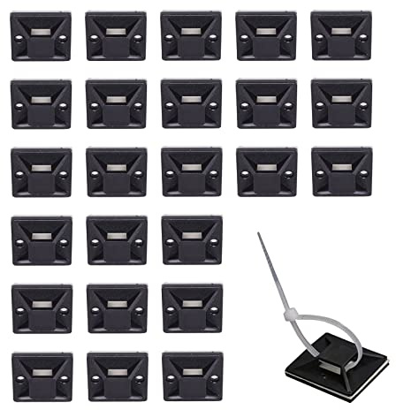 woojfcang 100 Pcs Black Cable Tie Mount Self Adhesive Wire Tie Base Holder Multi-Function Adhesive Fixing Base Holder for Home Office (Without Cable Tie)