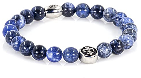 Sodalith Armband Bracelet Perlenarmband Blau Florentiner Lilie Silver 8mm Edelstahl