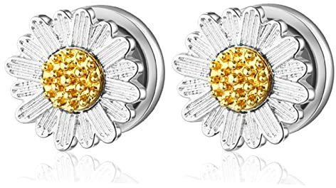 Gualiy 2 STK Ohr Tunnel Edelstahl, Ohr Plug Damen 8mm Chrysantheme Blume Silber Flesh Tunnel
