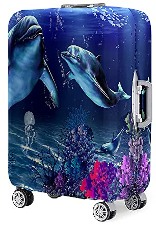 Surwin 3D-Delfin-Druck Reise Kofferschutzhülle Waschbare Reisetasche Kofferbezug Elastisch Kofferhülle Gepäck Cover Reisekoffer Hülle Schutz Bezug Schutzhülle (XL (30-32 Zoll),D)