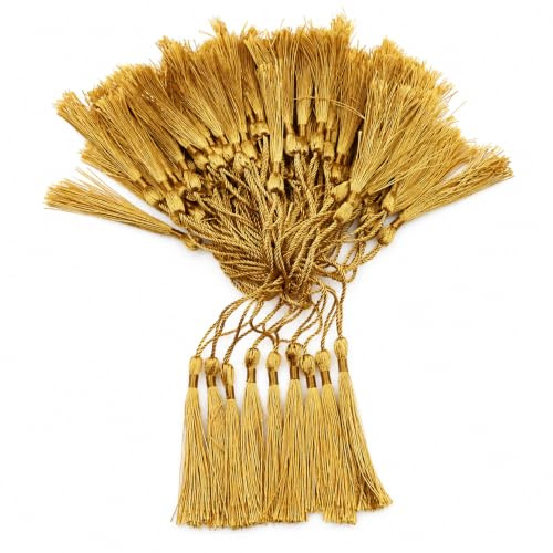 Yurosiay 100 Stück 13cm Seide Quaste Handgefertigte Quasten Anhänger Quasten Basteln Lesezeichen Quasten Mini Tassel mit Kordel Schlaufen für Schmuckherstellung DIY Bastelzubehör Gold | Weiche Lesezeichen Quasten mit Schlaufe – für Schlüsselanhänger, Schmuck, Geschenkanhänger und kreative DIY-Bastelprojekte
