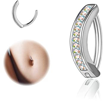 ZS Bauchnabelpiercing Gold 925 Silber Bauchnabel Piercing Ring 8/10/12 mm | Gold Silber schwarze Bauchnabe Piercing Clip mit Zirkonium Bohrer, 14G 16G Bauchnabelpiercing Stich Clicker für Frauen Männer