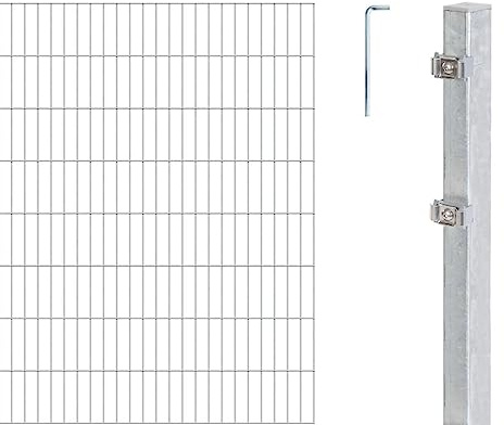 Alberts 656287 Doppelstabmattenzaun als 22 tlg. Zaun-Komplettset | verschiedene Längen und Höhen | feuerverzinkt | Höhe 200 cm | Länge 20 m