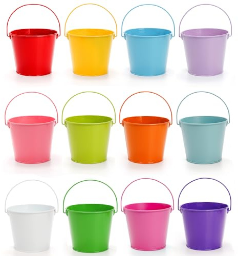 Nicunom 12 Pack Small Metal Buckets with Handle, 4.7x 3.9 Galvanized Bucket Tin Pails Colorful Candy Buckets Flower Buckets for Party Favors Home Classroom Decorations