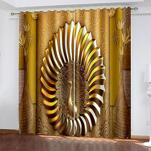 Skcess Übergardinen, Gardinen Gold Alter AST Vorhang Polyester Gardinen 2er Set 137x160cm(WxH)