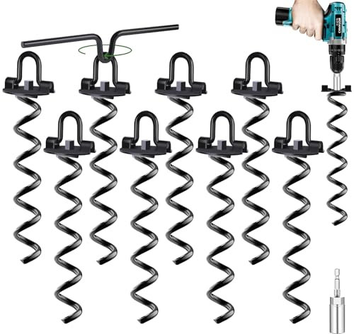 8 Pack Ground Anchors, Heavy Duty Trampoline Stakes, Spiral Stakes Earth Anchors for Tent, Canopy, Hen House, Dog Tie Out, Ground Anchors Screw in Holds up to 220 lbs