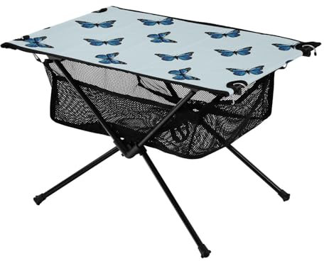 FRODOTGV Faltbarer Tabletttisch Tiefblau Schmetterlinge Stabiler Strandtisch mit Tragetasche für Sand Outdoor Picknick