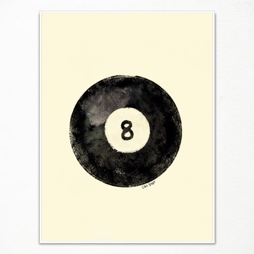 Xianyojafa Vintage-Poster mit Billardkugel-Druck, Retro-Poster, schwarze Glückszahl 8, Billardball, Leinwand, Wandkunst, Sportdrucke, Malerei, cooles Poolspiel-Bilder für Jungen-Schlafzimmer, 30,5 x