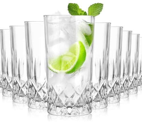 AKOLAFE 12 Pack 300ML Drink Glasses Small Highball Tumbler Drinking Glasses Set, Personalised Engraved Gin Glass Wine Cups for Any Occasion, Dishwasher, Freezer, Microwave Safe