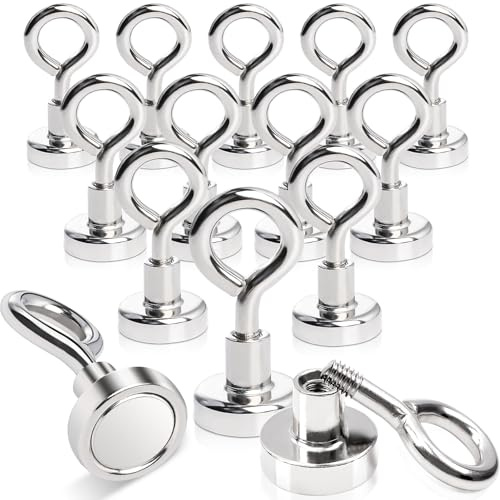 Keukenket 16 Stück Magnethaken Extra Stark,8KG Magnet Haken Neodym Magnethaken,Ösenmagnete klein,16MM Super Starker Magnete mit Haken Magnetischer Haken für Garage Bad Küche Büro