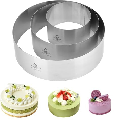 Hilsita 3Pcs Cake Molds for Baking, Stainless Steel Mousse Cake Rings, Mousse Ring Mold Round for Bakeware Tools-4/6/8in (2.36''H)